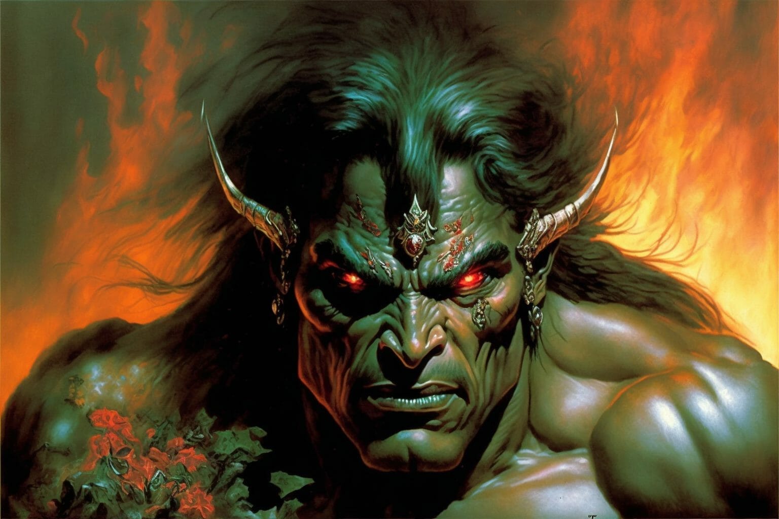 AI: Hulk-like human with demon horns