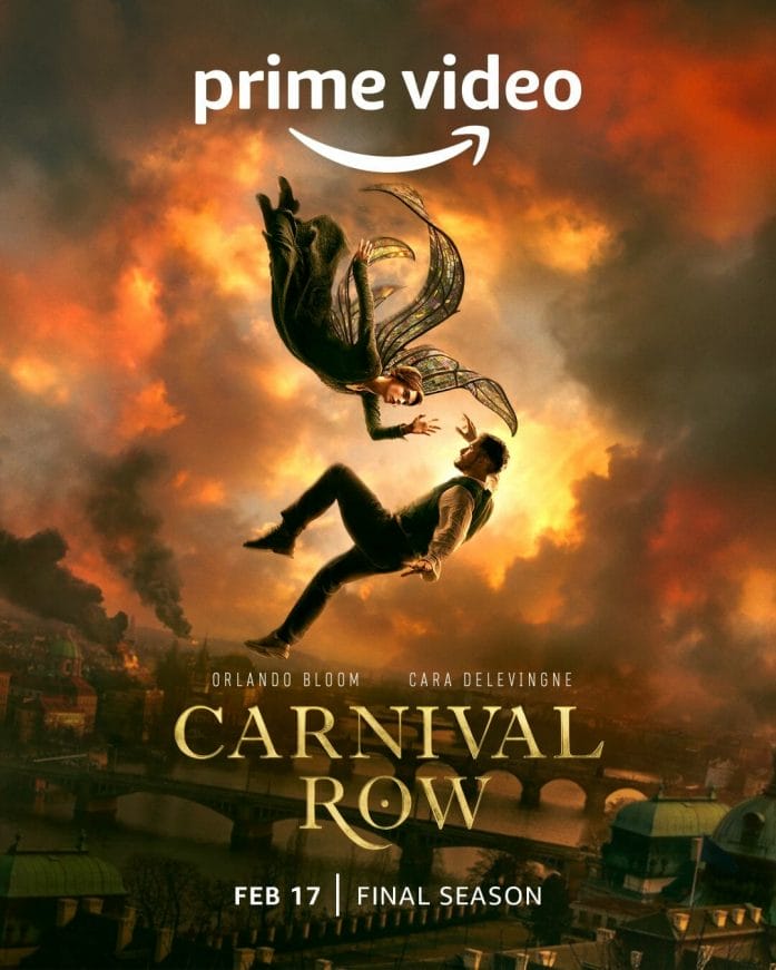 Carnival Row s2 poster; fairy meeting human mid-air