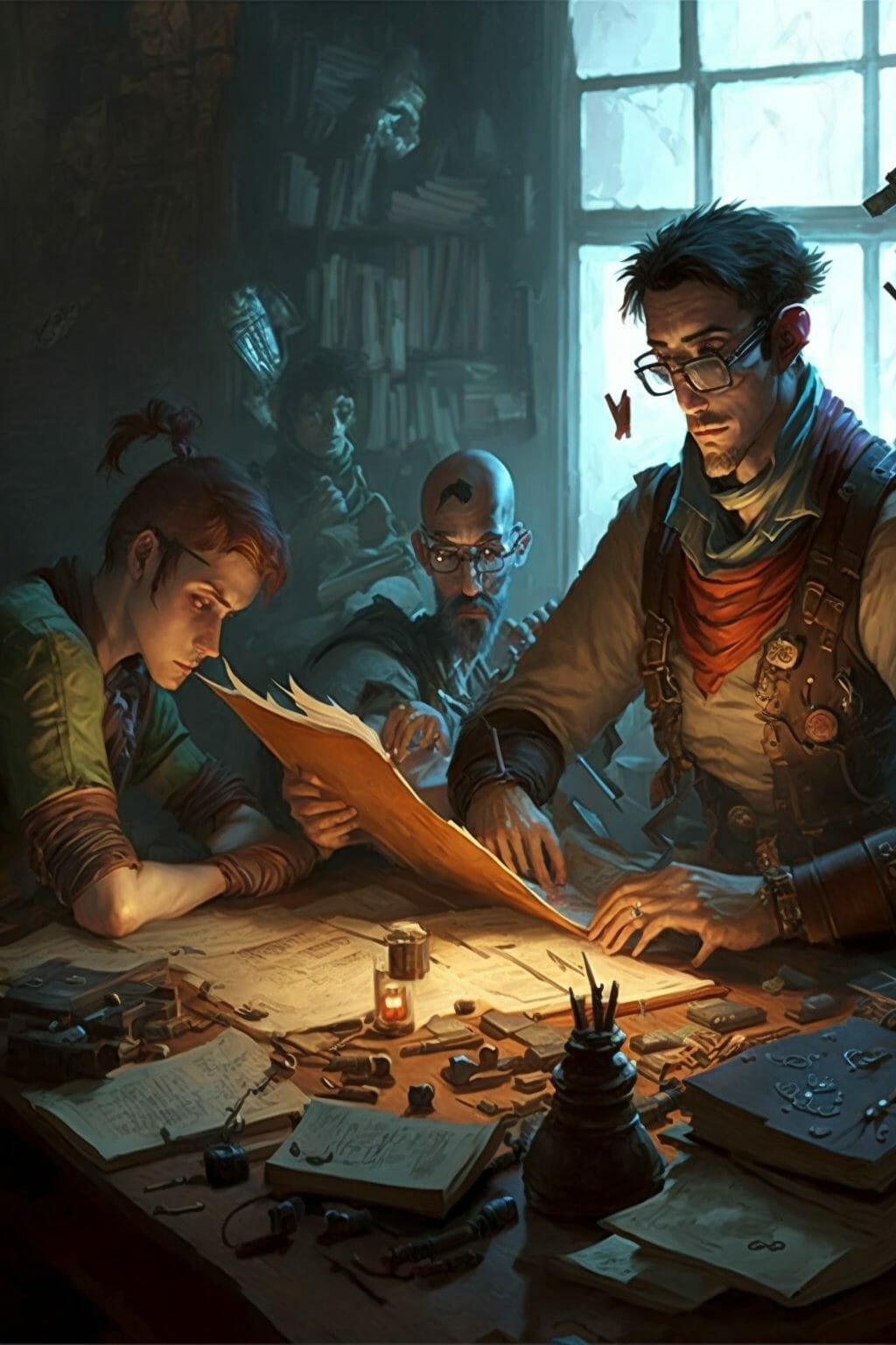 Fantasy people around paperwork