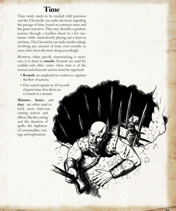 Reaver art / layout sample - man climbs from skull and spike pit