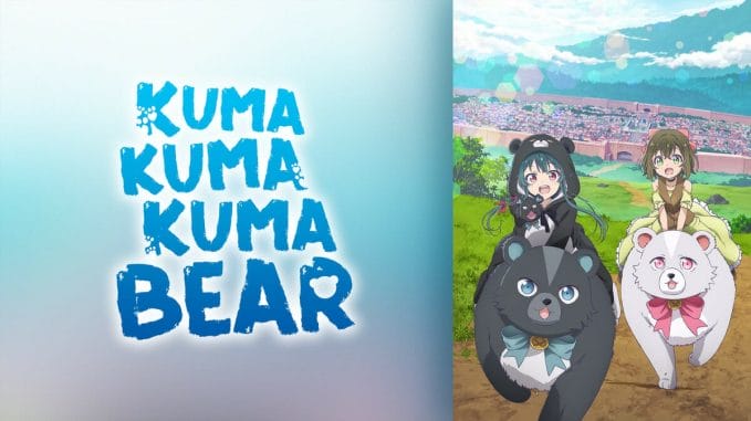Teens ride bears in anime character poster