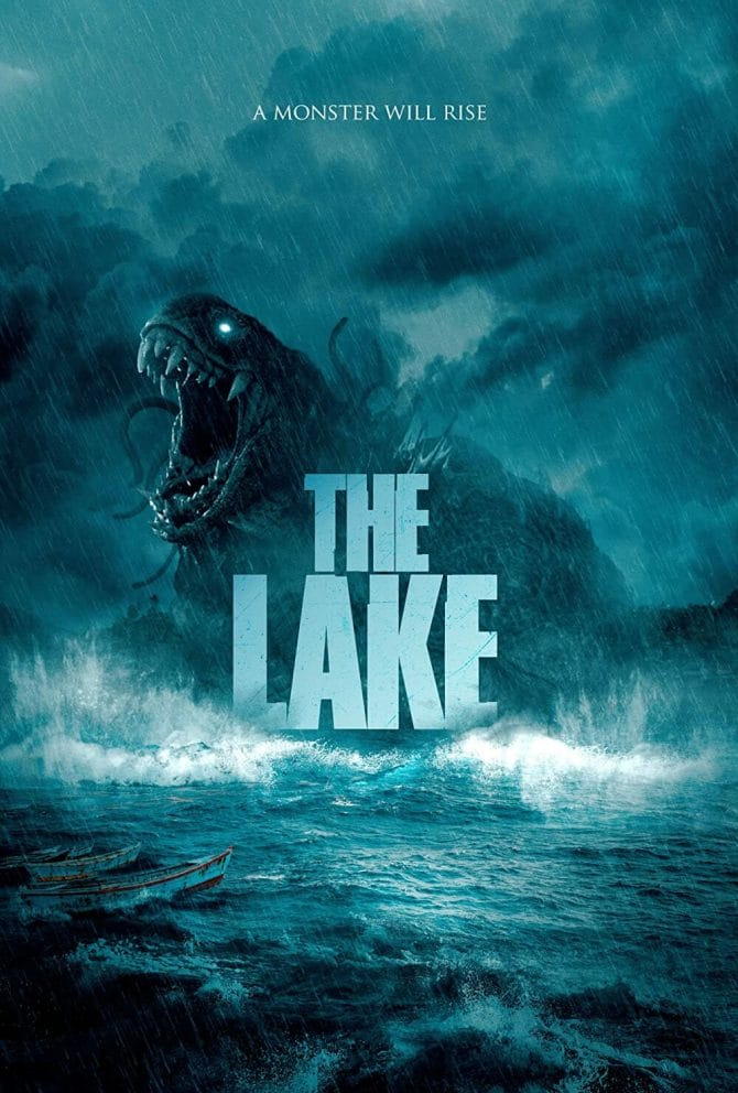 The Lake poster - showing kaiju like monster bursting from dark stormy waters