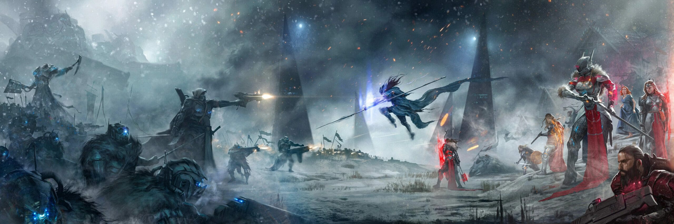 SHield Maidens GM screen art showing shield maidens charging line of armoured warriors