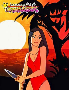 Lovecrafted Lifeguards cover with Baywatch clad woman holding a knife