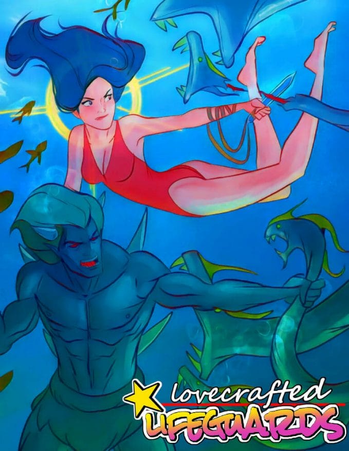 Lifeguard fights off monsters and seems to be aided by a merman