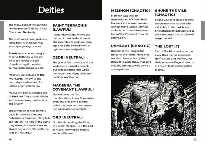 Shadowdark black and white sample - deities