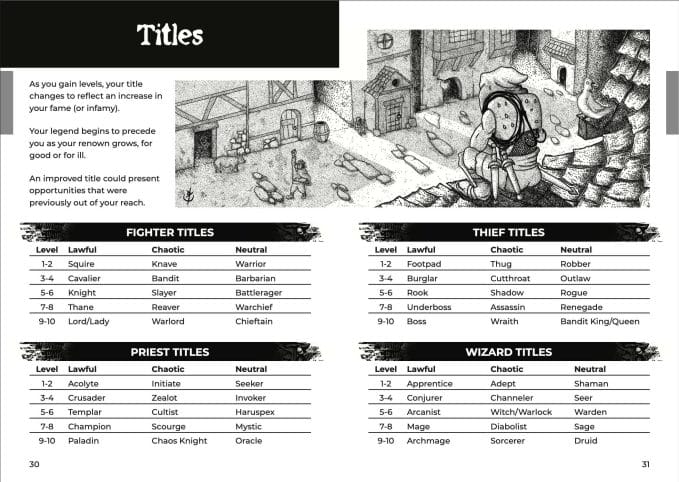 Shadowdark black and white sample - title charts