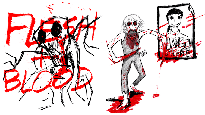 You're In Space And Everything's Fucked sketch art with gore