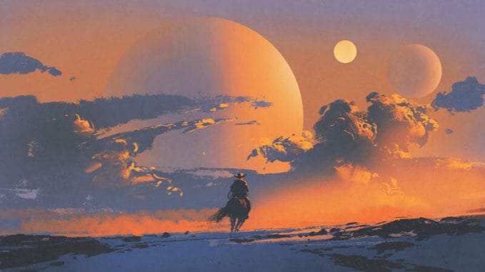 The gunslinger rides off