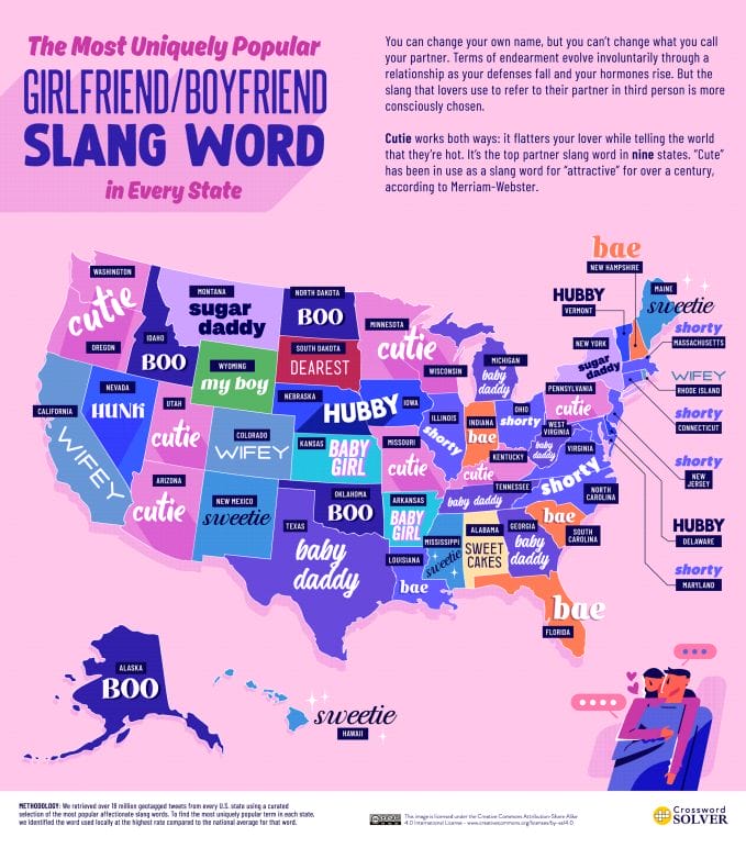 Word map of the US showing slang by state (for partners)