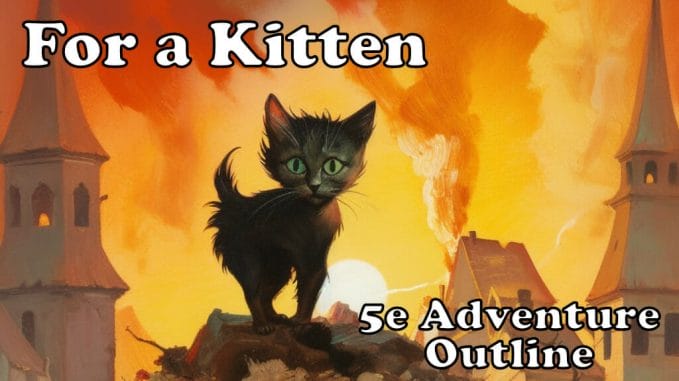 For a Kitten - kitten poses in front of burning town