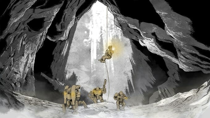 Lowering into a cave via rope