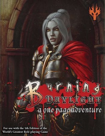 Burning Daylight cover - a drow or elf vampire in armour