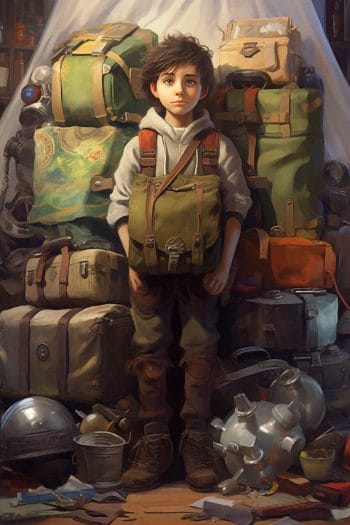 Young adventurer surrounded by packed bags