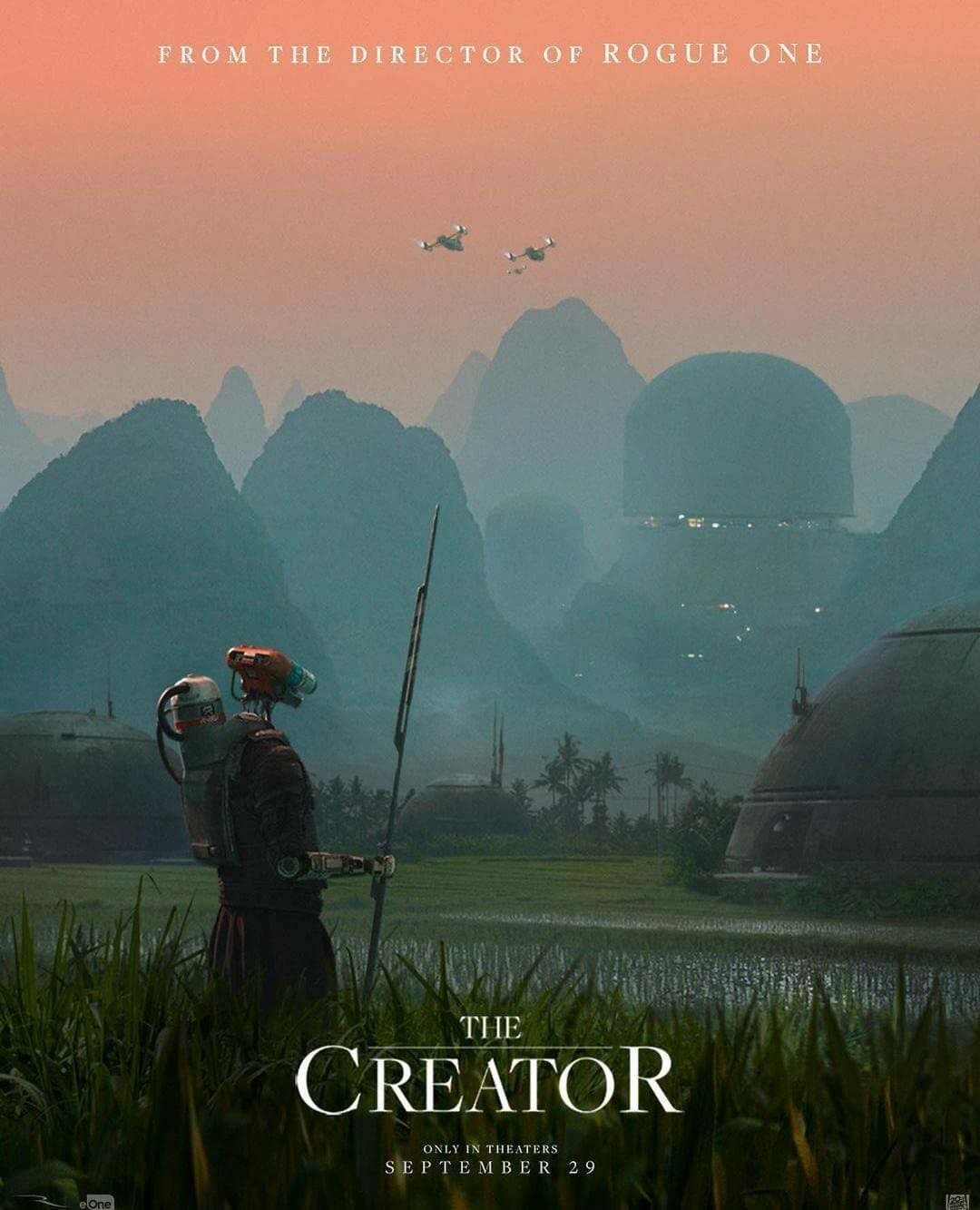 Robot warrior stands in field