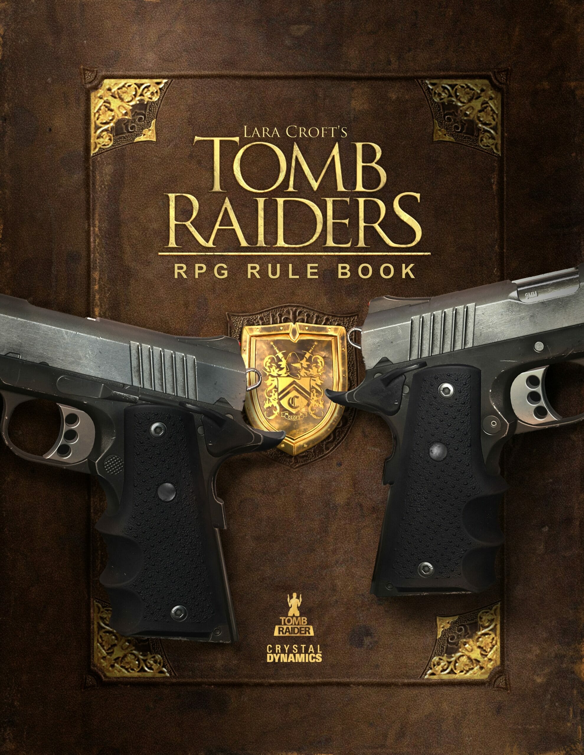Lara Croft's Tomb Raider RPG cover - two guns and a shield