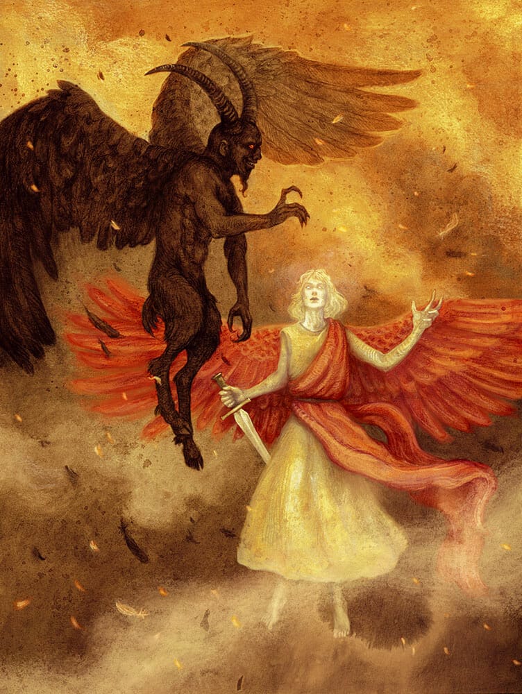 Demon and Angel in Italian painting style