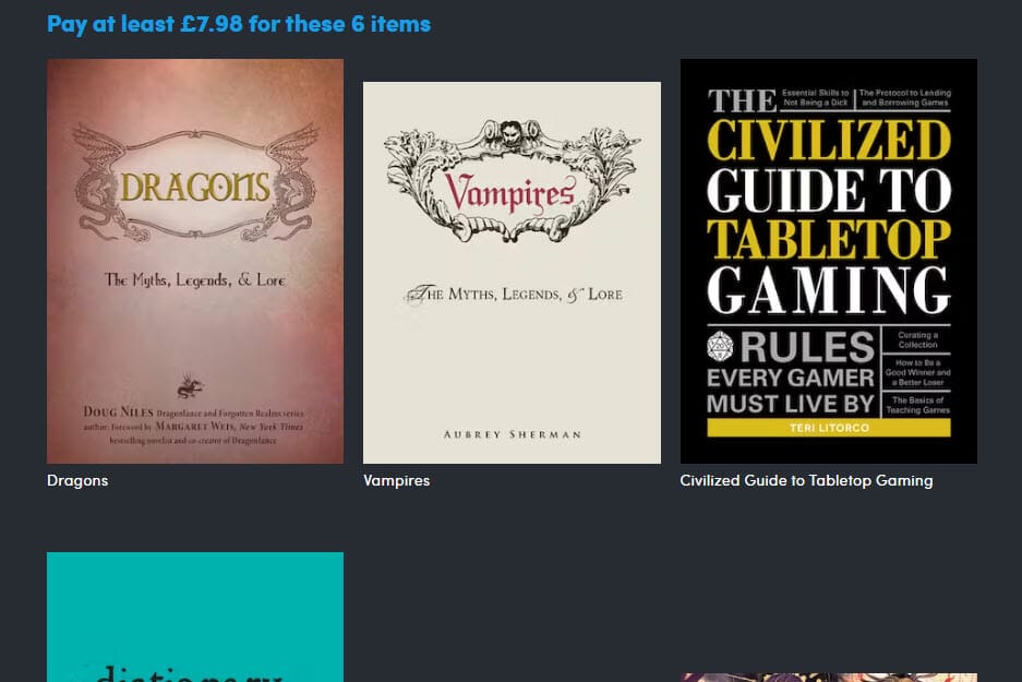 Pay £7.98 or more books
