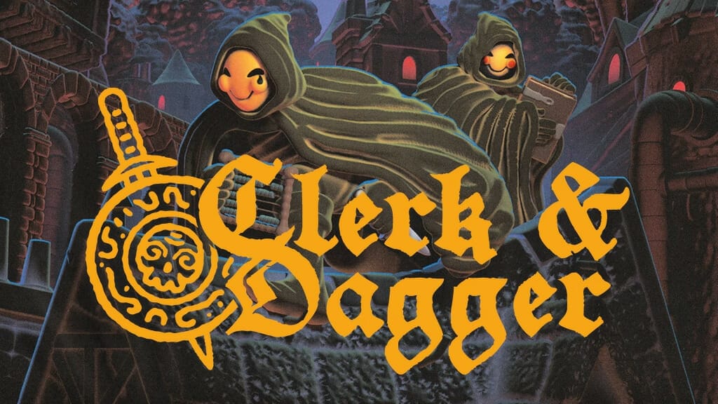 Clerk and Dagger logo with masked rogues in background