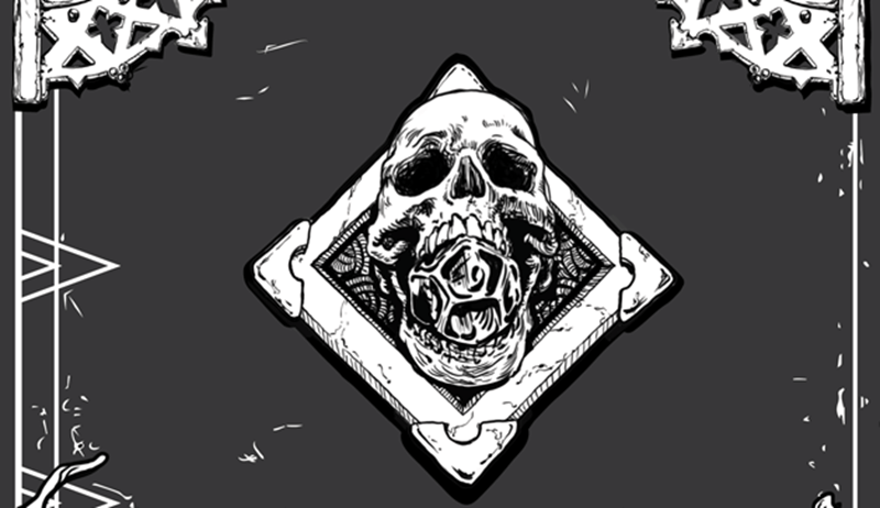 Skull with dice in mout