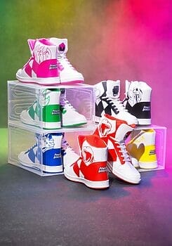 Display of Power Ranger sneakers