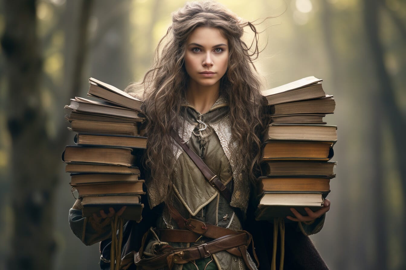 Woman carrying books (AI)