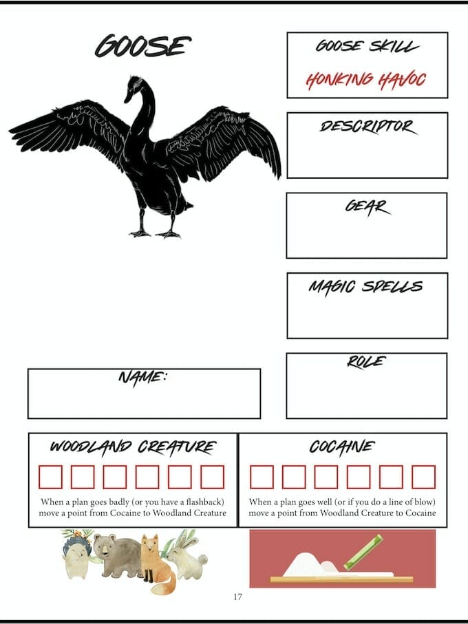 Goose character sheet