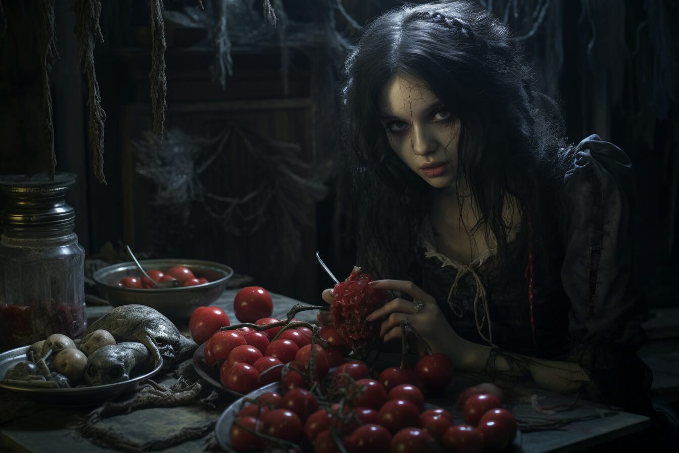 vampire at table of food [ai]