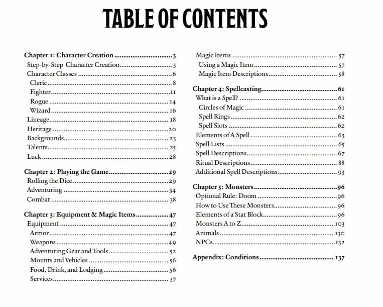 Black Flag Refence Document tablet of contents