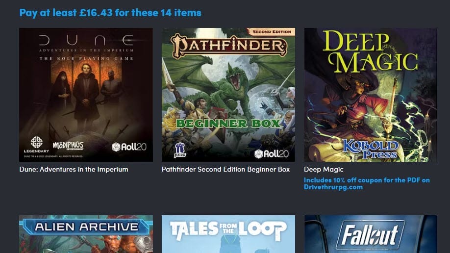 Roll20 RPG Humble Bundle features Dune, Pathfinder, Tales from the