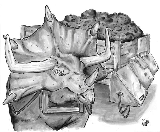 Dinosaur hauling floating wagon