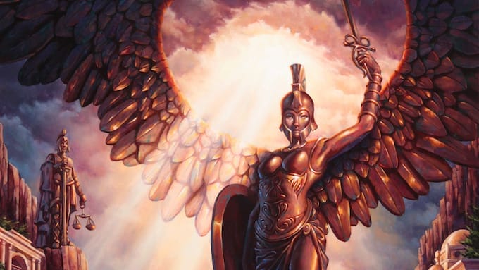 Winged warrior statue