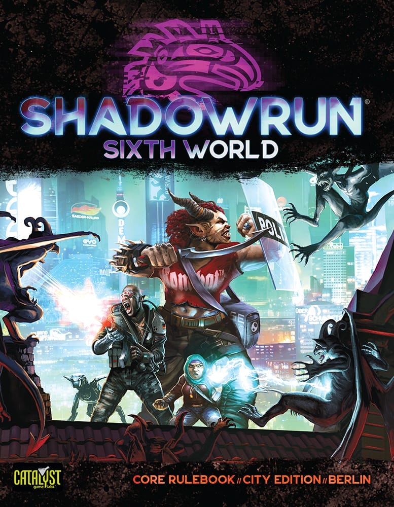 Shadowrun cover - monsters of a police squad face off against other monsters