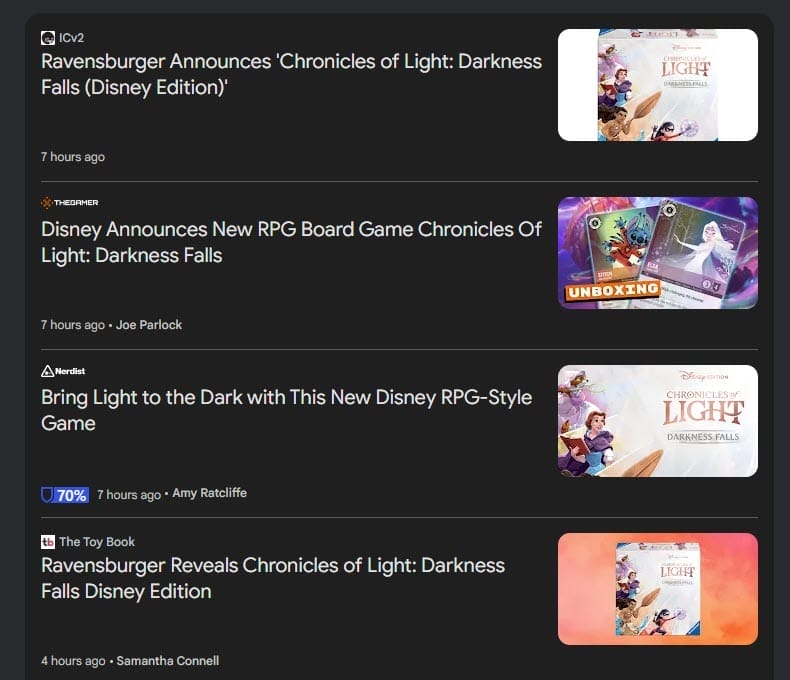 Media coverage of Chronicles of Light
