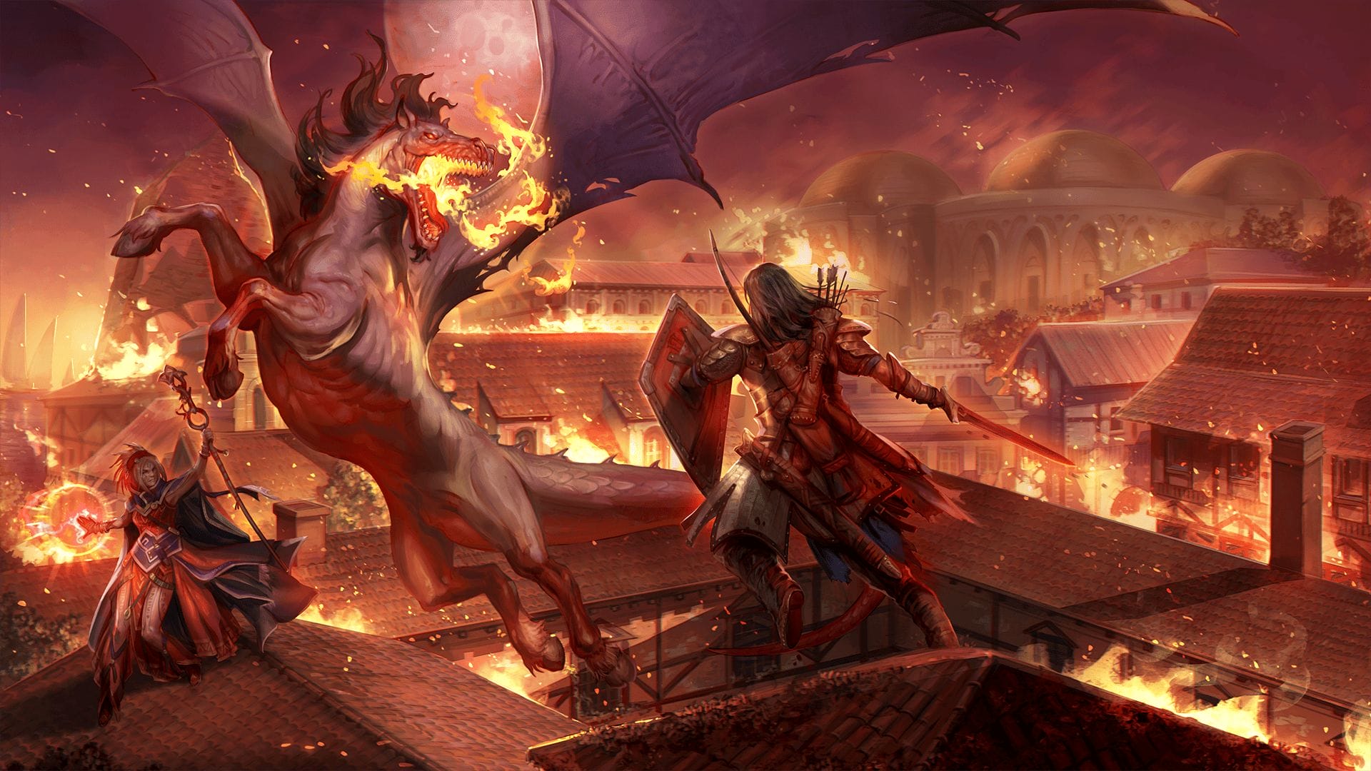 Magical fire fight versus horse demon