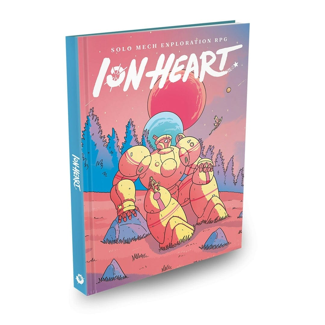 Ion Heart book cover - mech and friend chilling on a planet