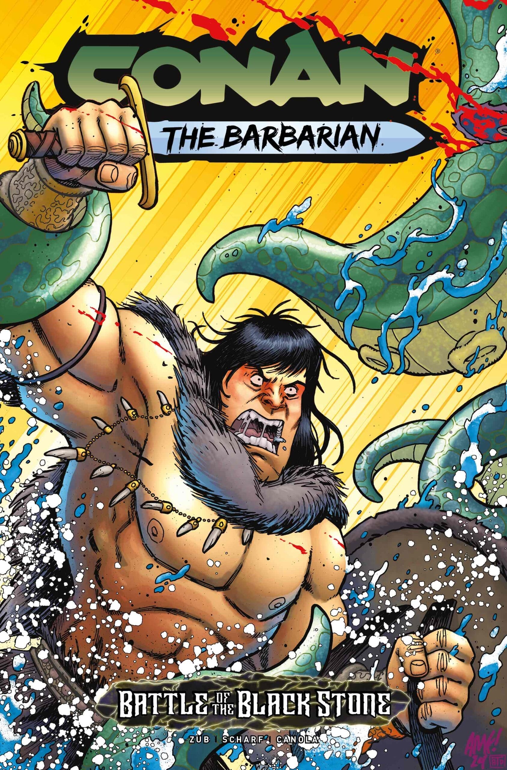 Comic book cover: Cartoon Conan versus tendrils