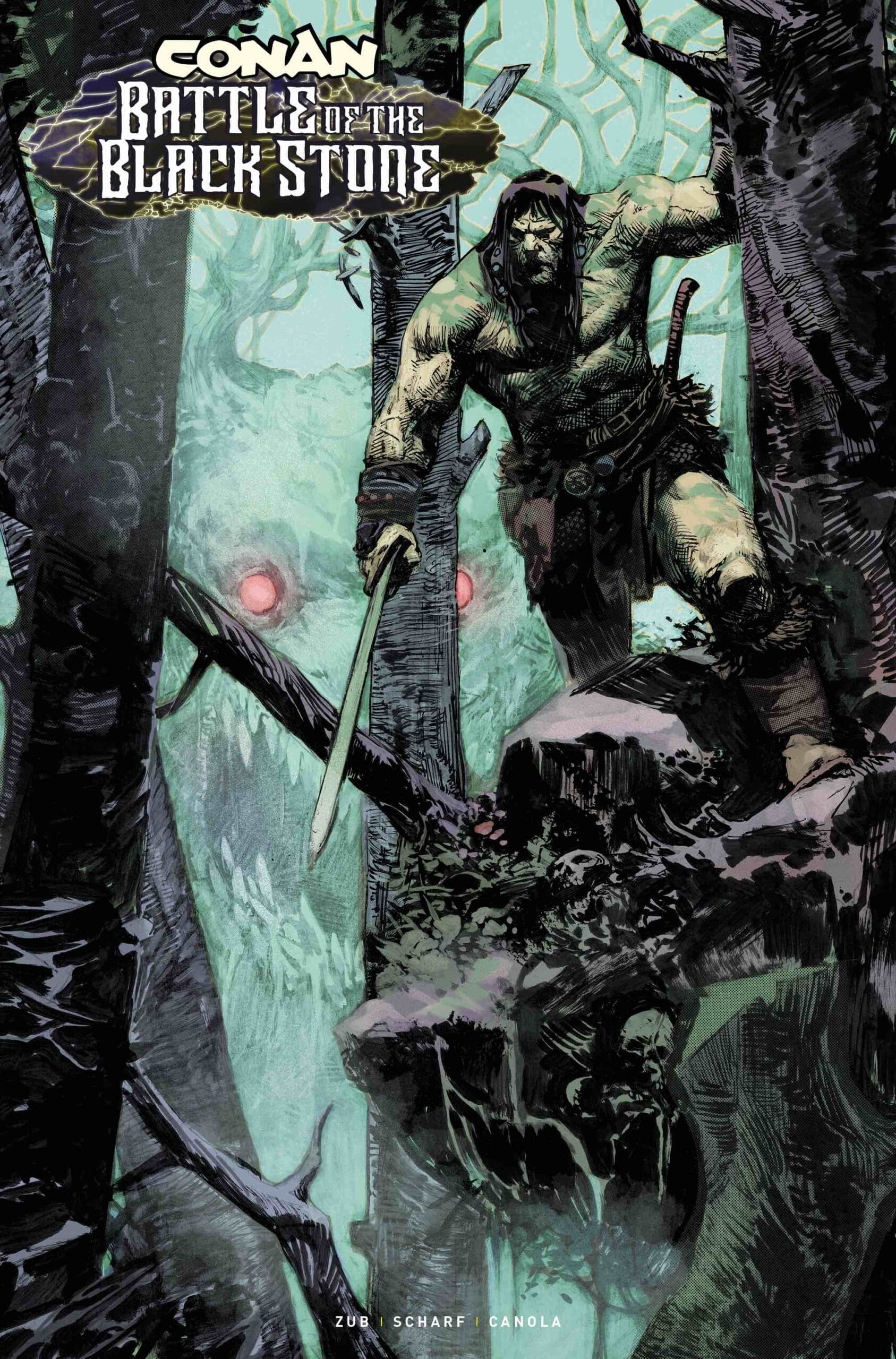 Comic book cover: Conan in creepy woods