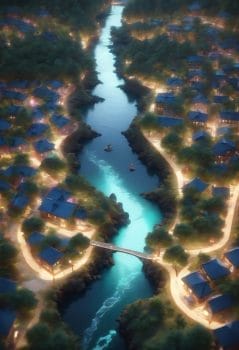 River running through town