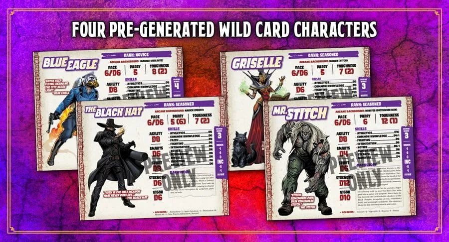 Four pre-generated wild card characters